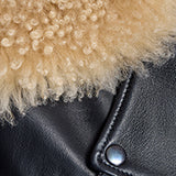 Leather Belted Moto Jacket with Detachable Lamb Collar