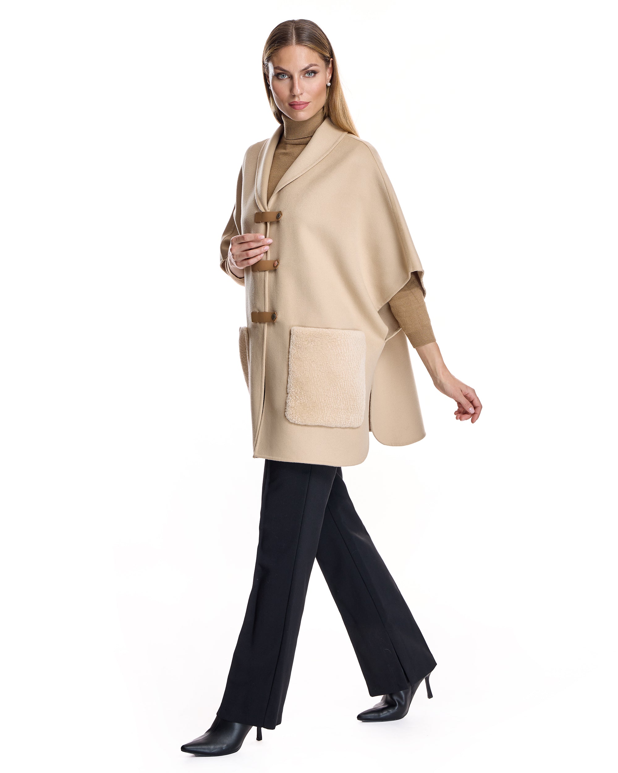 Cashmere Cape with Lamb Patch Pockets