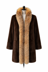 Archive & Vintage Reversible Brown Sheared Mink Coat with Crystal Fox Tuxedo-34"