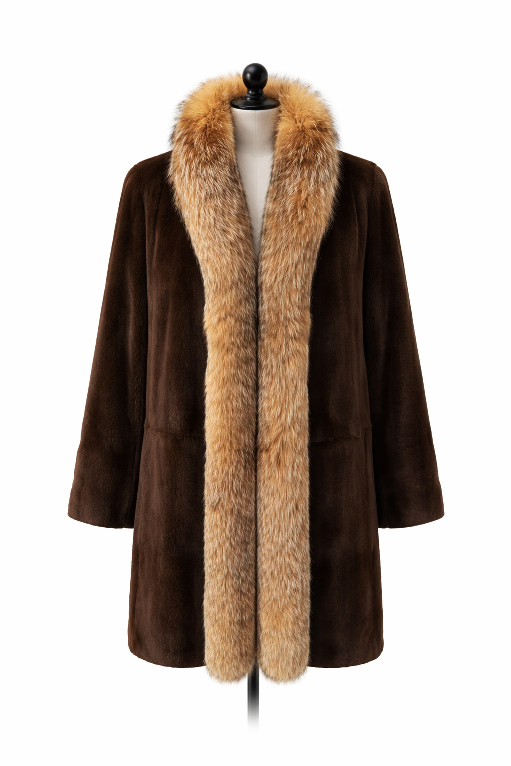 Archive & Vintage Reversible Brown Sheared Mink Coat with Crystal Fox Tuxedo-34"
