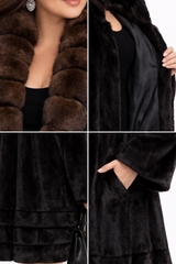 Plus Size Blackglama Mink Swing Coat with Barguzin Sable Tuxedo Collar-39"