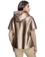 Reversible Short Sleeve Shearling Lamb Hooded Cape