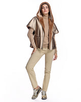 Reversible Short Sleeve Shearling Lamb Hooded Cape