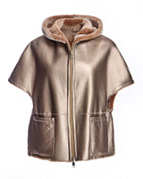 Reversible Short Sleeve Shearling Lamb Hooded Cape