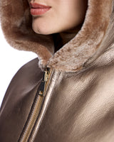 Reversible Short Sleeve Shearling Lamb Hooded Cape