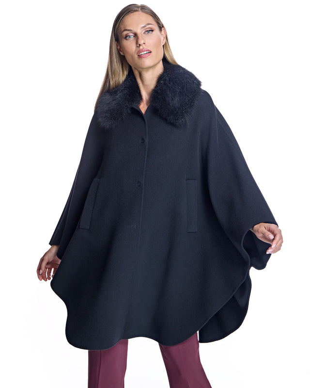 Loro Piana Cashmere Blend Cape with Cashmere Goat Collar-Maximilian
