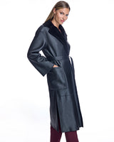 Belted Shearling Lamb Coat with Notch Collar-Maximilian