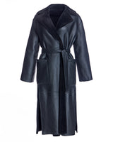 Belted Shearling Lamb Coat with Notch Collar-Maximilian