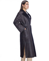 Belted Shearling Lamb Coat with Notch Collar-Maximilian