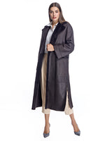 Belted Shearling Lamb Coat with Notch Collar-Maximilian
