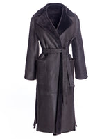 Belted Shearling Lamb Coat with Notch Collar-Maximilian