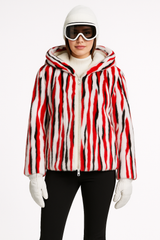 Dyed Mink Patchwork Jacket with Hood – Reversible to White Water Repellant Nylon