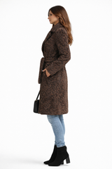 Cappuccino Dyed Lamb Belted Coat with Notch Collar