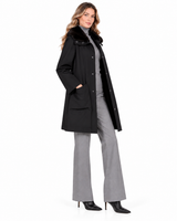 Maximilian 34" Black Water-Repellent Silk Coat with Mink Collar & Sheared Mink Liner
