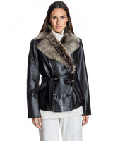 Leather Belted Jacket with Toscana Lamb Collar-Maximilian