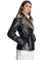 Leather Belted Jacket with Toscana Lamb Collar-Maximilian