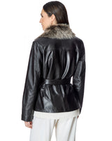 Leather Belted Jacket with Toscana Lamb Collar-Maximilian