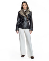 Leather Belted Jacket with Toscana Lamb Collar-Maximilian