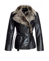 Leather Belted Jacket with Toscana Lamb Collar-Maximilian