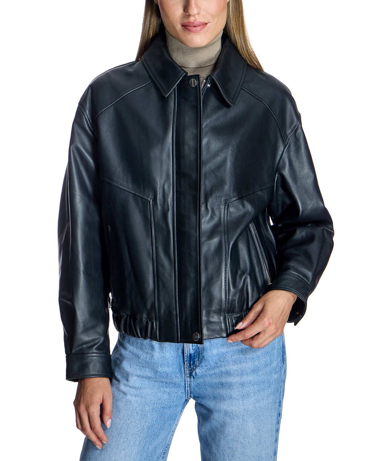 Women's Cropped Leather Jacket-Maximilian