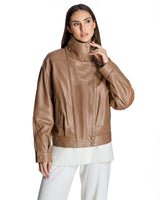 Maximilian Women's Funnel neck Leather Jacket Maximilian