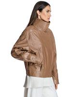 Maximilian Women's Funnel neck Leather Jacket Maximilian