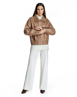 Maximilian Women's Funnel neck Leather Jacket Maximilian