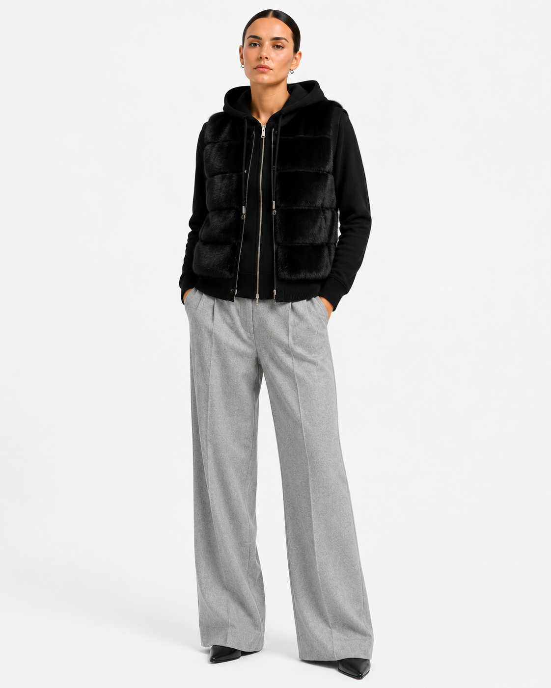 Black Cashmere Hoodie & Ranch Mink Vest Set-22"