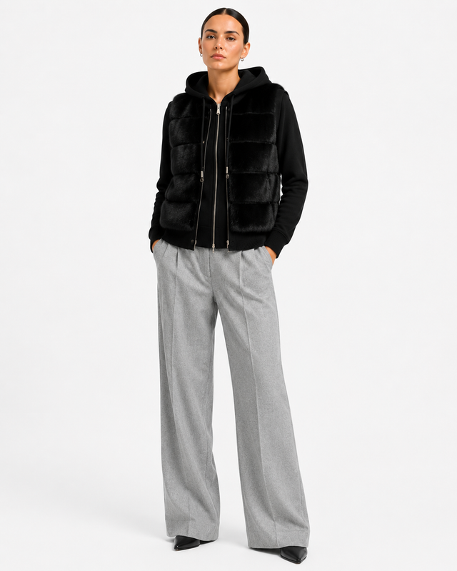 Black Cashmere Hoodie & Ranch Mink Vest Set-22"