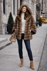 31” Tip-Dyed Barguzin Russian Sable Hooded Cape Jacket