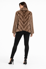 22” Tortora Russian Sable Chevron Jacket with Tuxedo Collar