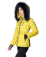 Chaqueta acolchada de nailon con capucha con ribete de mapache
