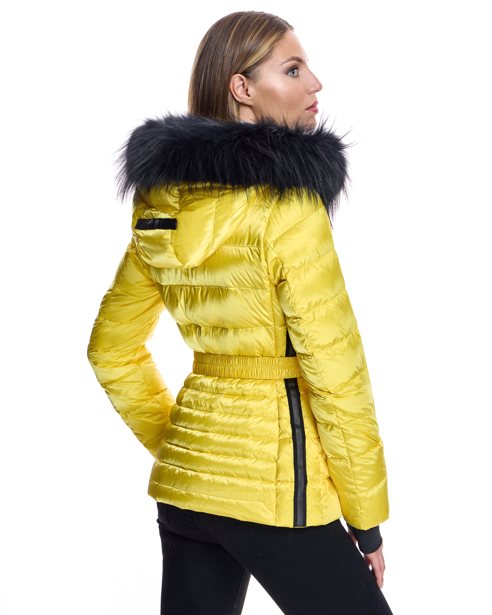 Nylon Puffer Jacket with Raccoon Trimmed Hood