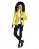 Chaqueta acolchada de nailon con capucha con ribete de mapache