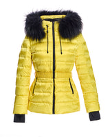 Chaqueta acolchada de nailon con capucha con ribete de mapache