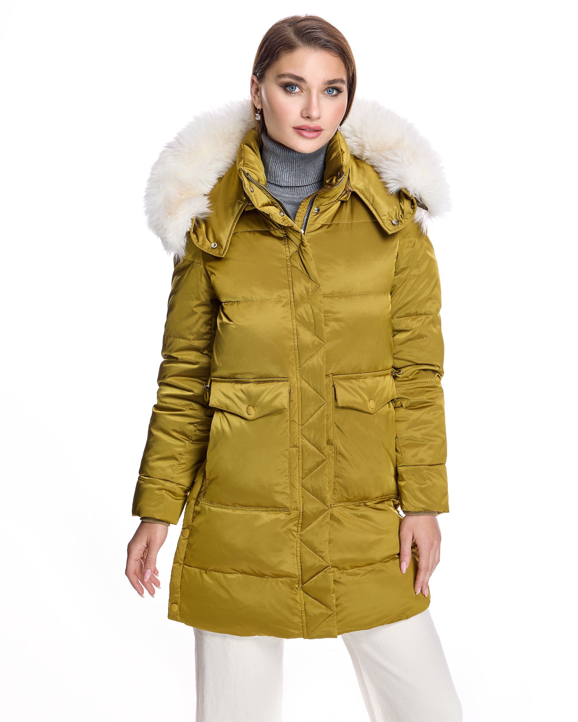 Julia & Stella by Maximilian Shearling Trimmed Puffer Coat