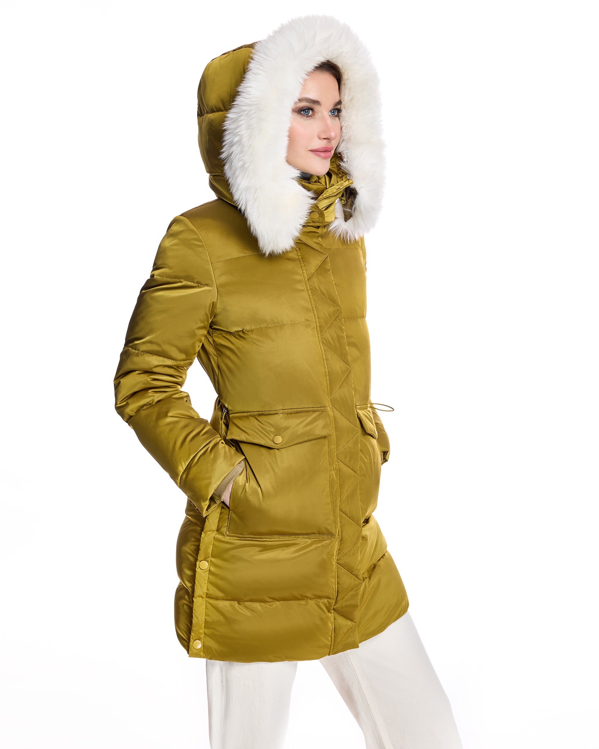 Polyester Coat with Lamb Trimmed Hood