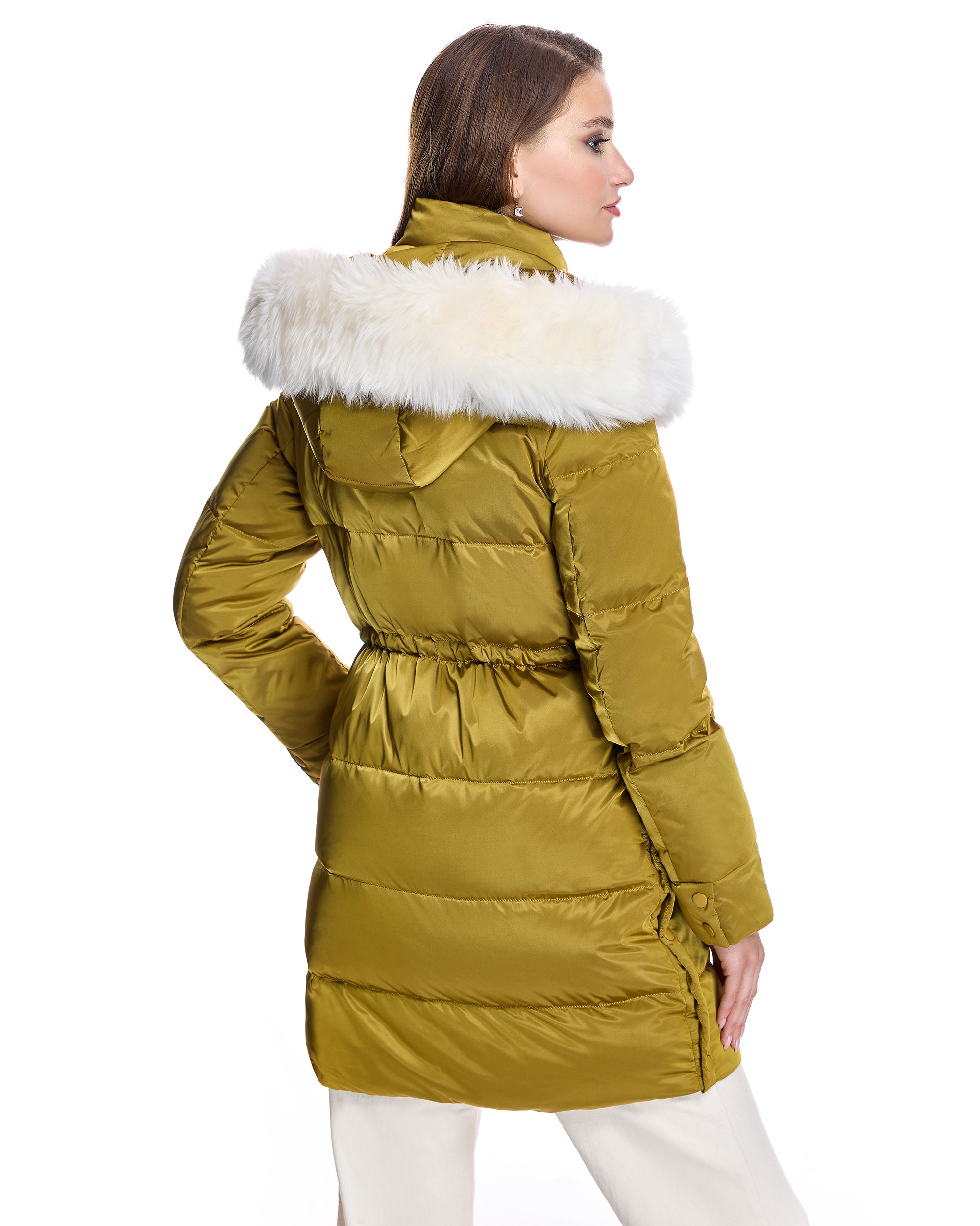 Polyester Coat with Lamb Trimmed Hood