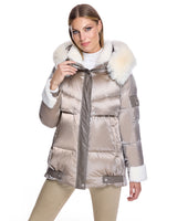 Julia & Stella by Maximilian Hooded Puffer with Lamb Trim-Maximilian