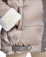 Julia & Stella by Maximilian Hooded Puffer with Lamb Trim-Maximilian