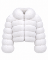 Maximilian 18" Bright White Fox Fur Bolero with Leather Inserts