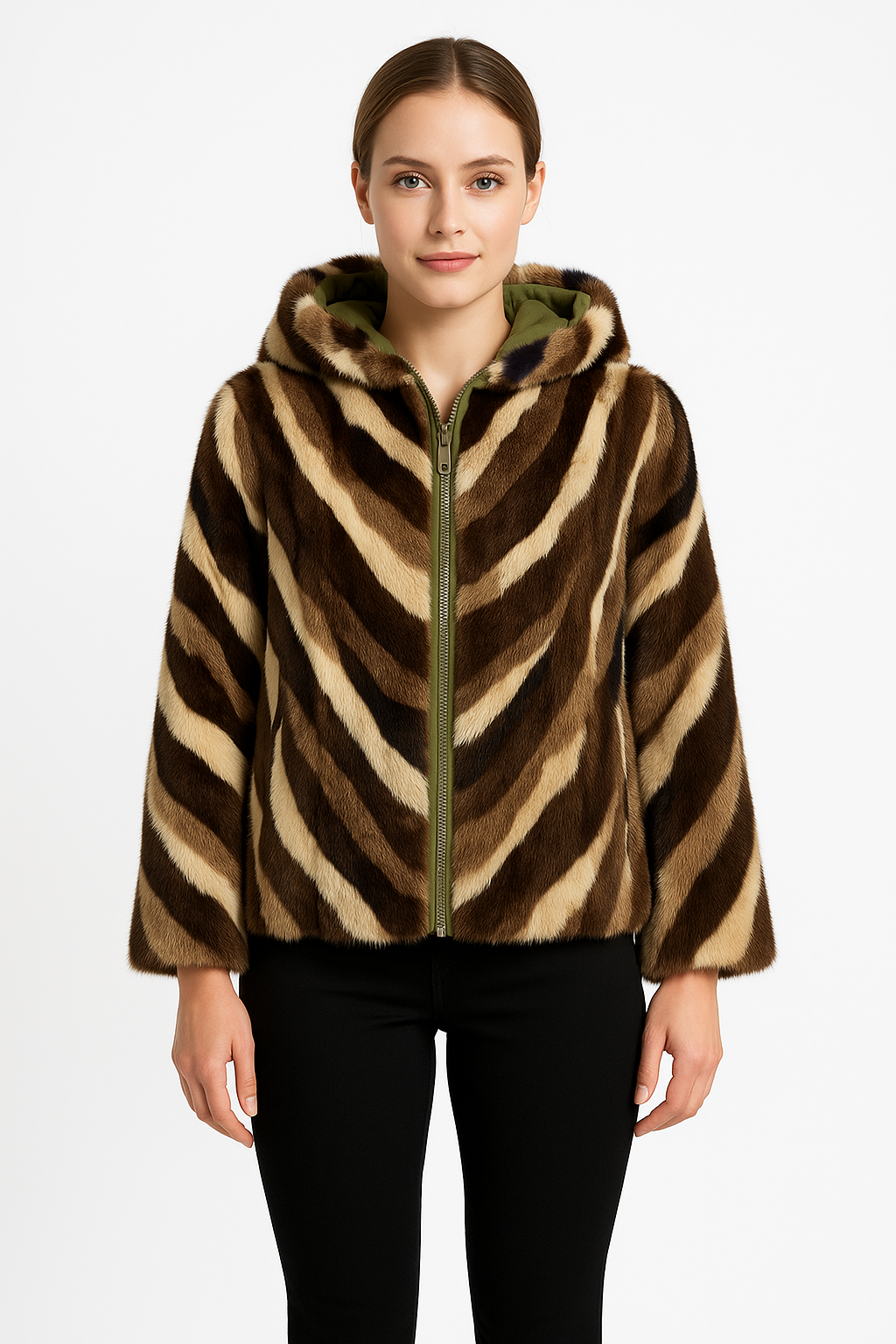 23" Dyed Mink Section Hoodie Jacket- Reversible