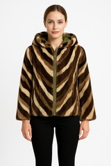 Reversible Dyed Mink Sections Hoodie Jacket