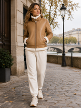 Maximilian Whiskey & White Shearling Lamb Aviator Jacket