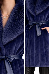 Nautical Blue Dyed Mink Coat with Dyed Silver Fox Collar- 36"