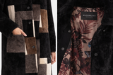 Black Shearling Lamb Geometric Coat with Brown Inserts