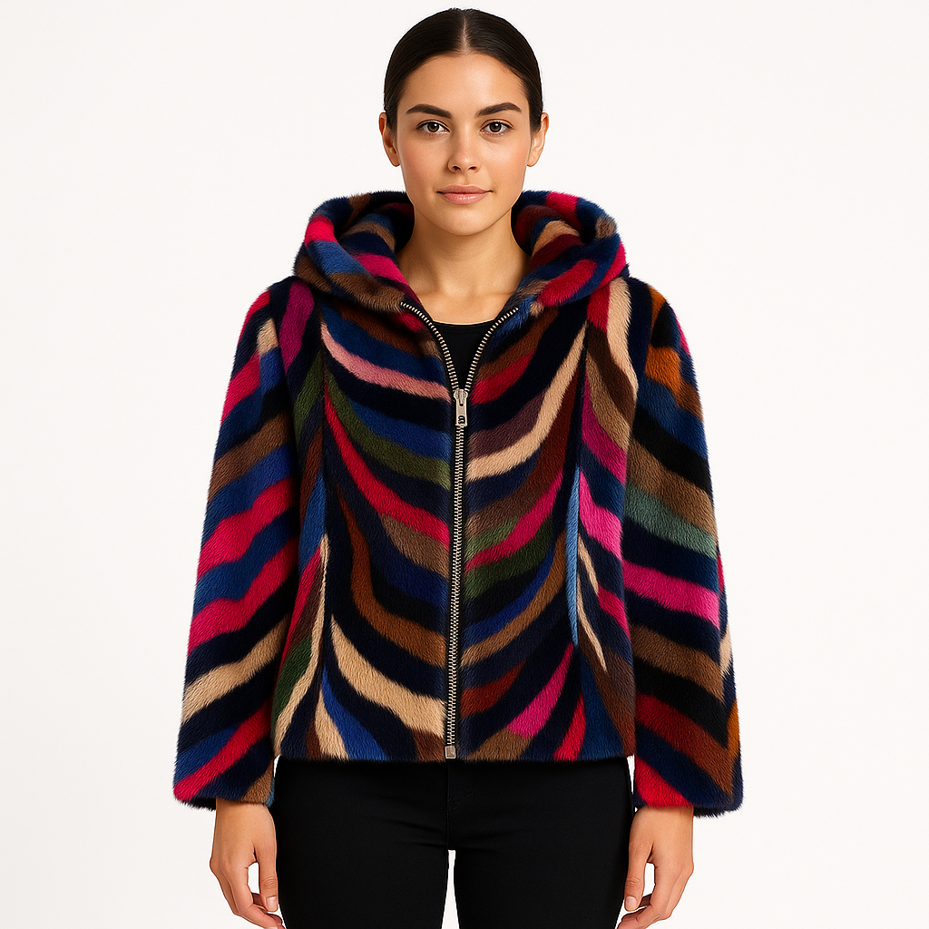 24" Mink Section Hooded Jacket - Reversible to Quilted Nylon