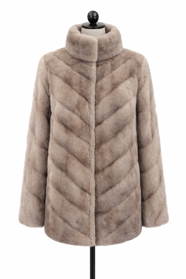 Archive & Vintage Silver Blue Mink Jacket, Chevron Body Reversible-30"