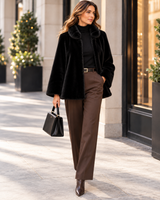 Maximilian 25" Black Sheared Mink Swing Jacket with Mink Stand Collar