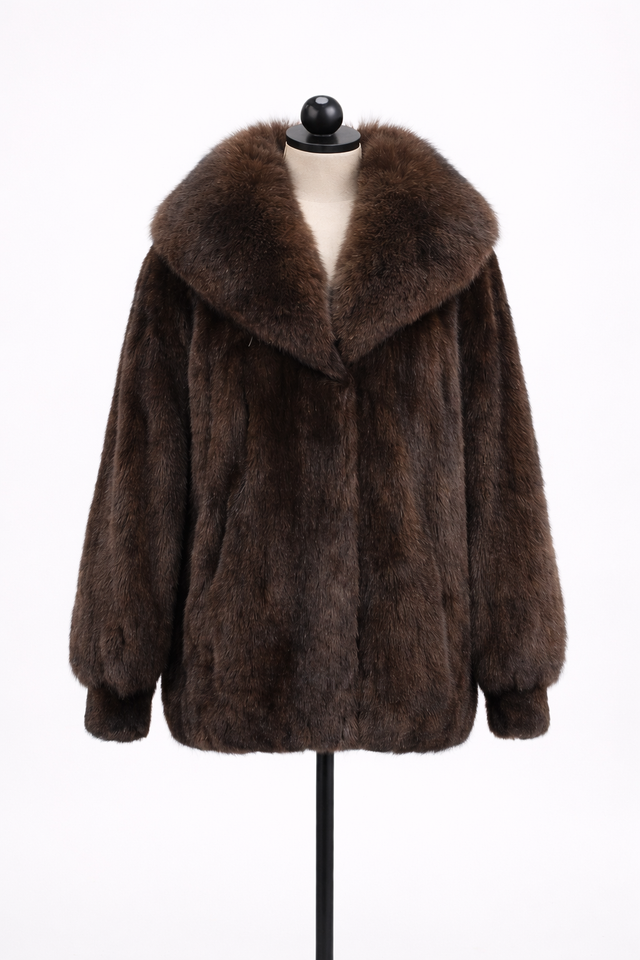 Archive & Vintage Maximilian Brown Mink Bomber Jacket – Fox Shawl Collar- 30"